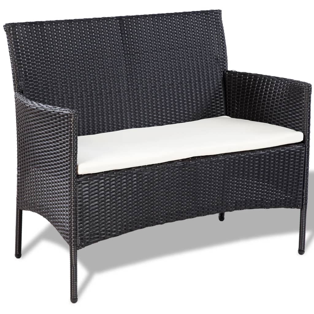 Set Divani da Giardino 4 pz con Cuscini in Polyrattan Nero