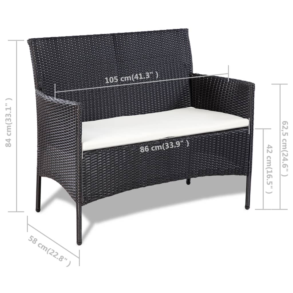 Set Divani da Giardino 4 pz con Cuscini in Polyrattan Nero