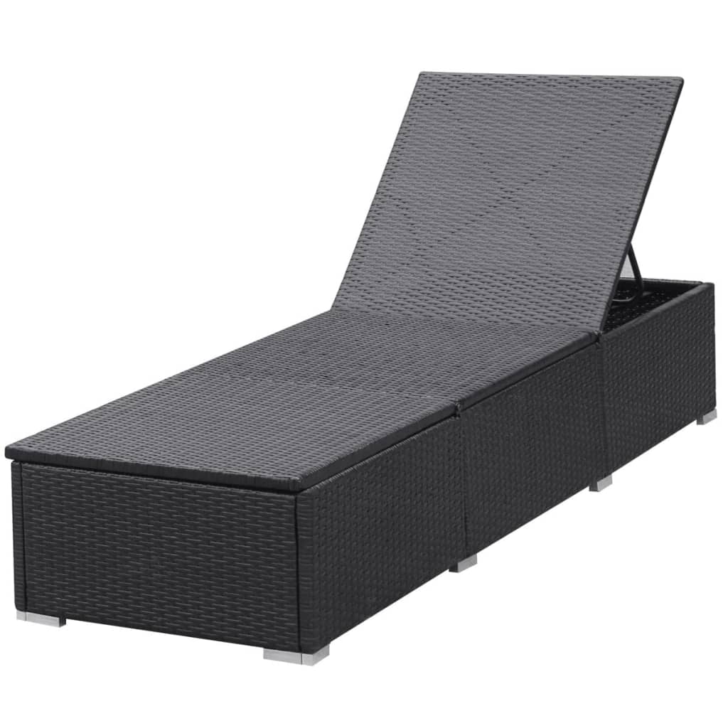 Lettino Prendisole con Cuscino in Polyrattan Nero