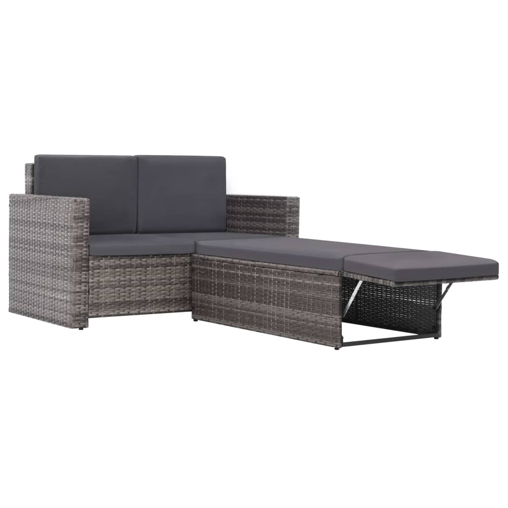 Set Divani da Giardino 2 pz con Cuscini in Polyrattan Grigio