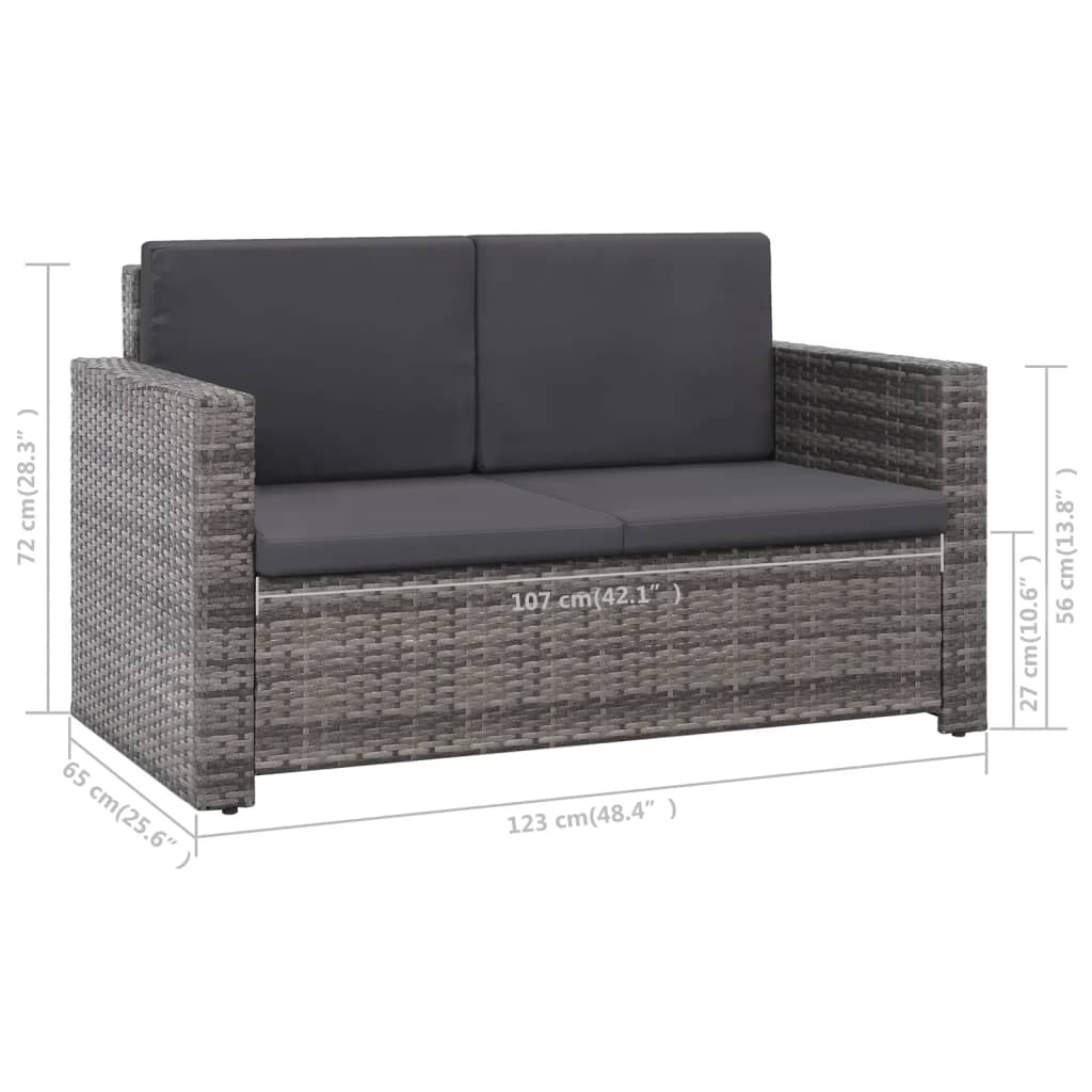 Set Divani da Giardino 2 pz con Cuscini in Polyrattan Grigio