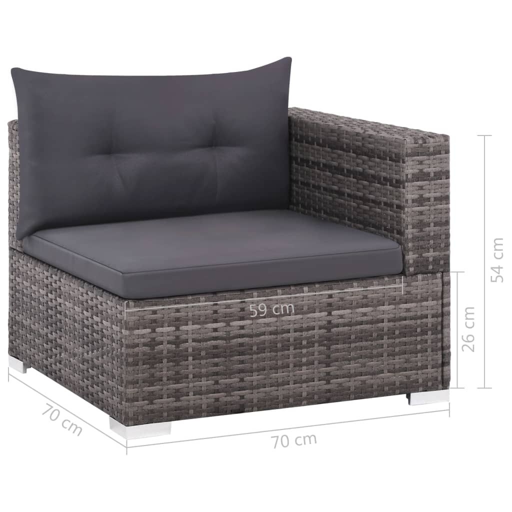 Set Divani da Giardino 3 pz con Cuscini in Polyrattan Grigio