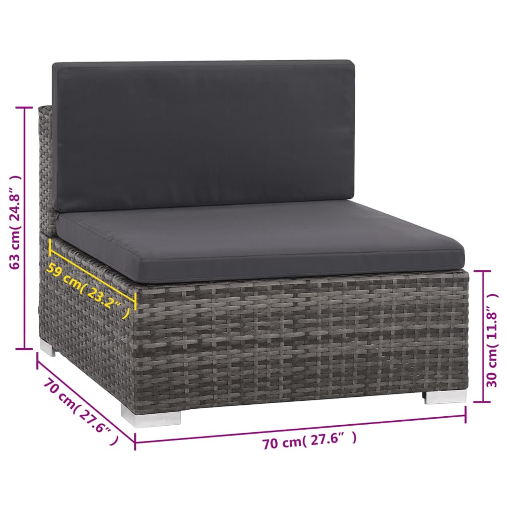 Set Divani da Giardino 6 pz con Cuscini in Polyrattan Grigio