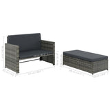 Set Divani da Giardino 2 pz con Cuscini in Polyrattan Grigio