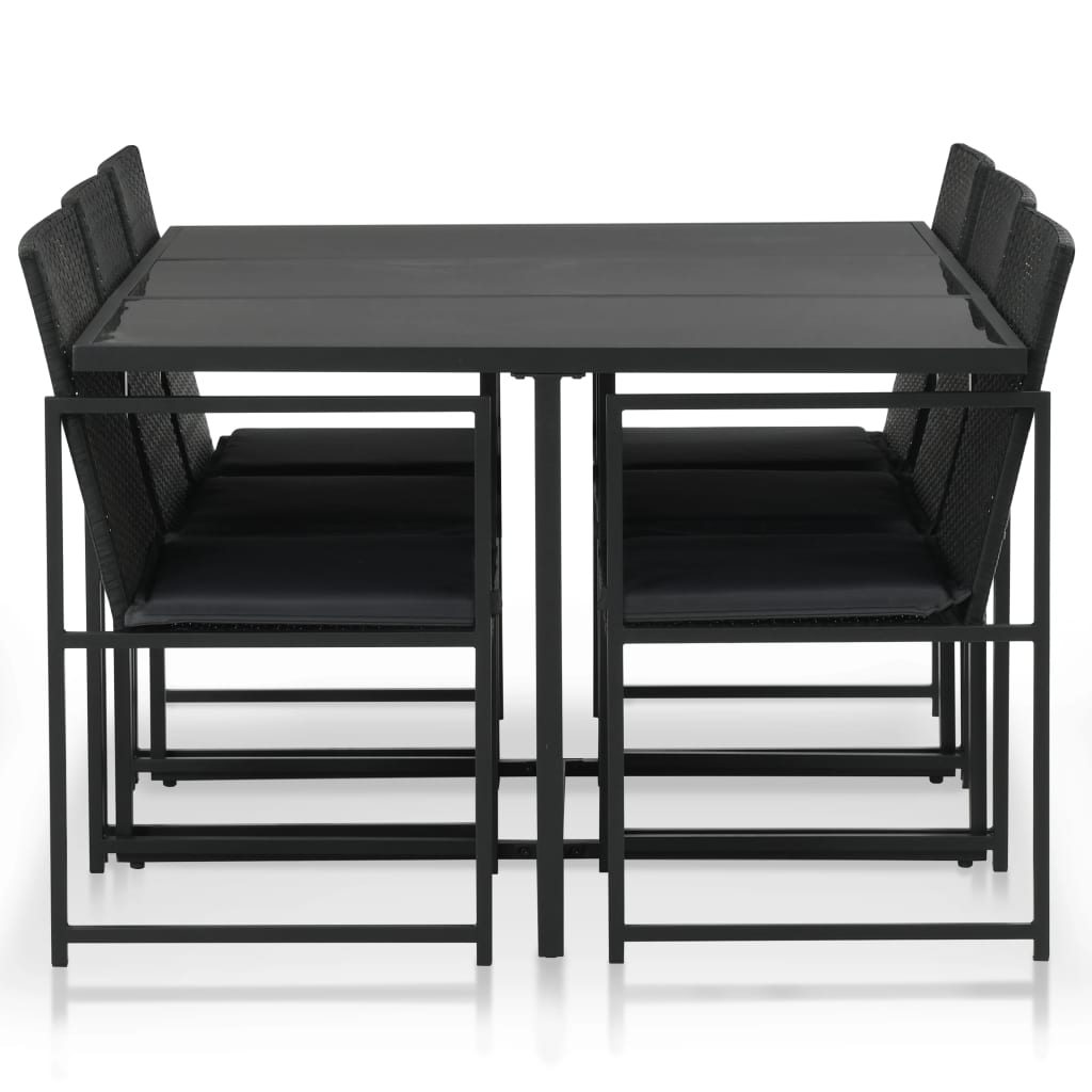 Set da Pranzo da Giardino 7 pz con Cuscini in Polyrattan Nero