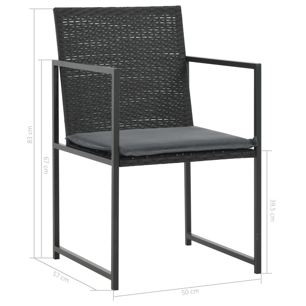 Set da Pranzo da Giardino 7 pz con Cuscini in Polyrattan Nero