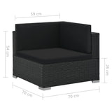 Set Divani da Giardino 6 pz con Cuscini in Polyrattan Nero