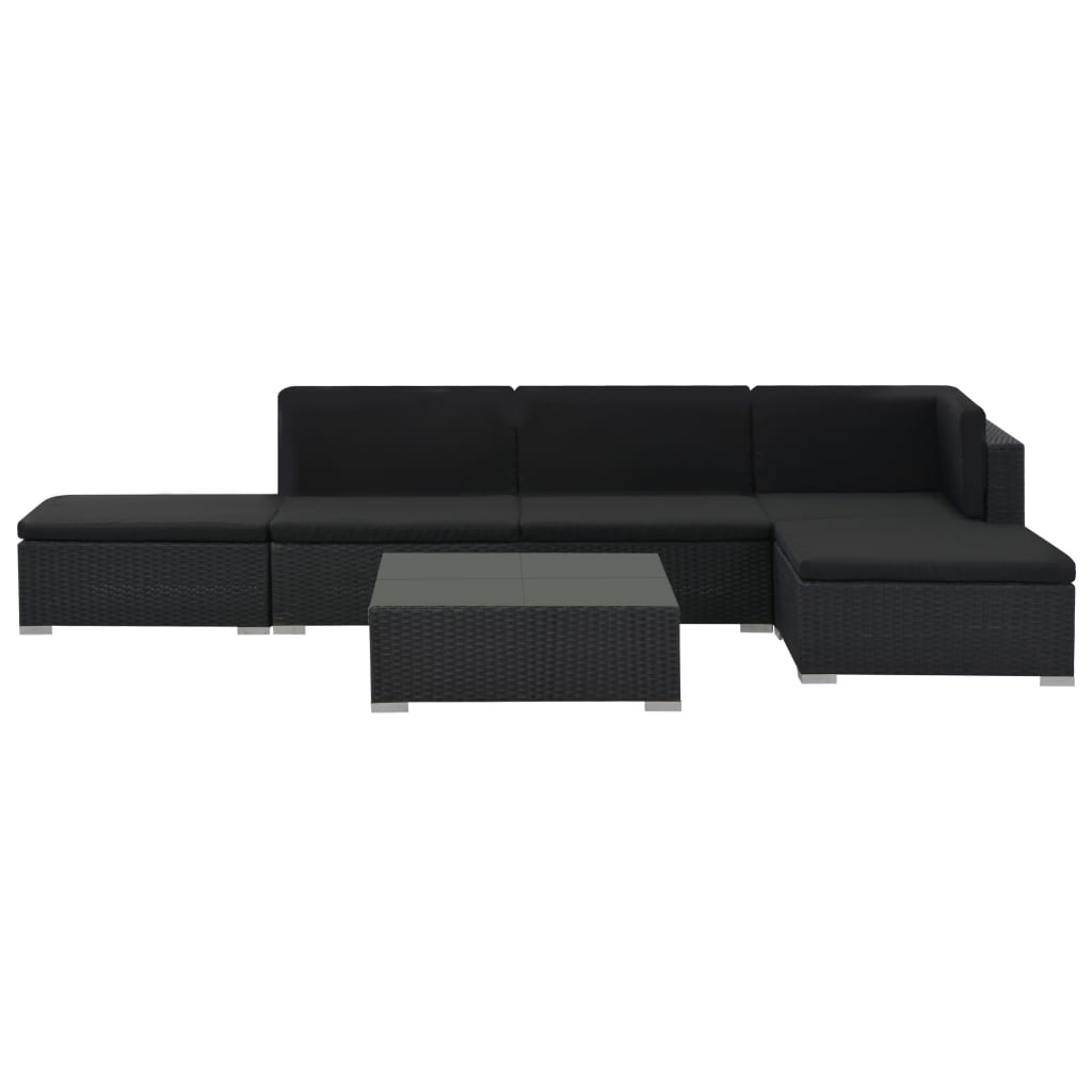 Set Divani da Giardino 6 pz con Cuscini in Polyrattan Nero