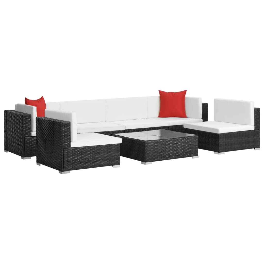 Set Divani da Giardino 7 pz con Cuscini in Polyrattan Nero