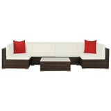 Set Divani da Giardino 7 pz con Cuscini in Polyrattan Marrone