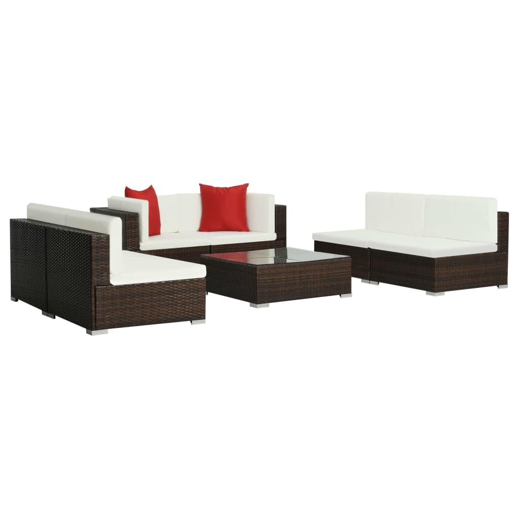 Set Divani da Giardino 7 pz con Cuscini in Polyrattan Marrone