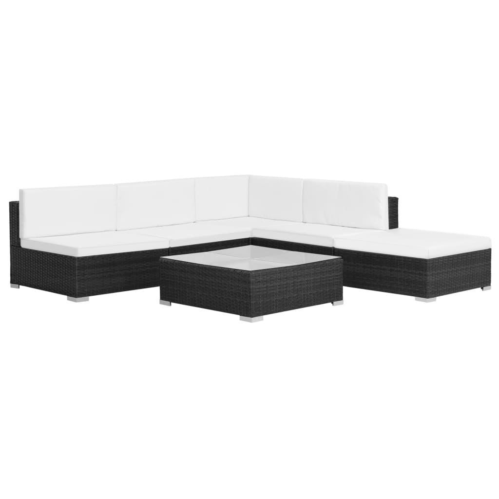 Set Divani da Giardino 6 pz con Cuscini in Polyrattan Nero