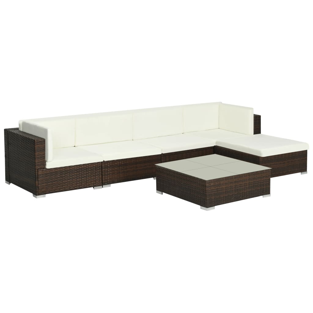 Set Divani da Giardino 6 pz con Cuscini in Polyrattan Marrone