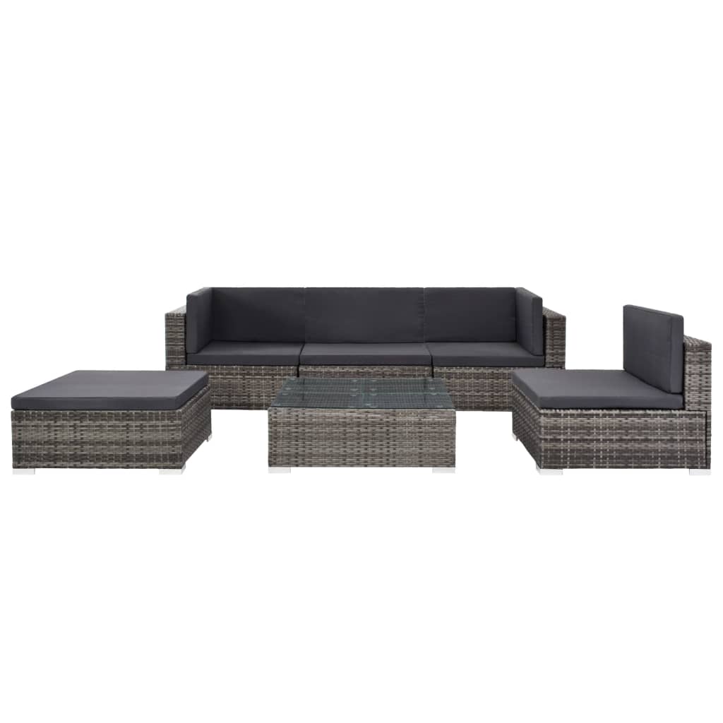 Set Divani da Giardino 6 pz con Cuscini in Polyrattan Grigio