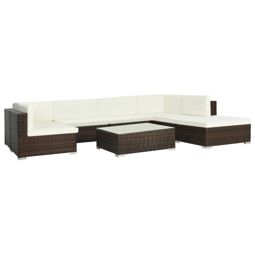 Set Divani da Giardino 8 pz con Cuscini in Polyrattan Marrone