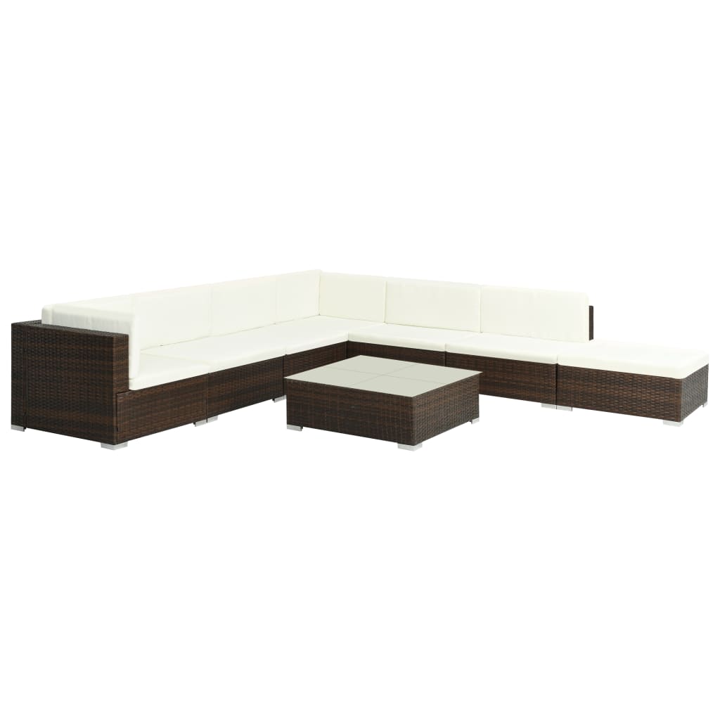 Set Divani da Giardino 8 pz con Cuscini in Polyrattan Marrone