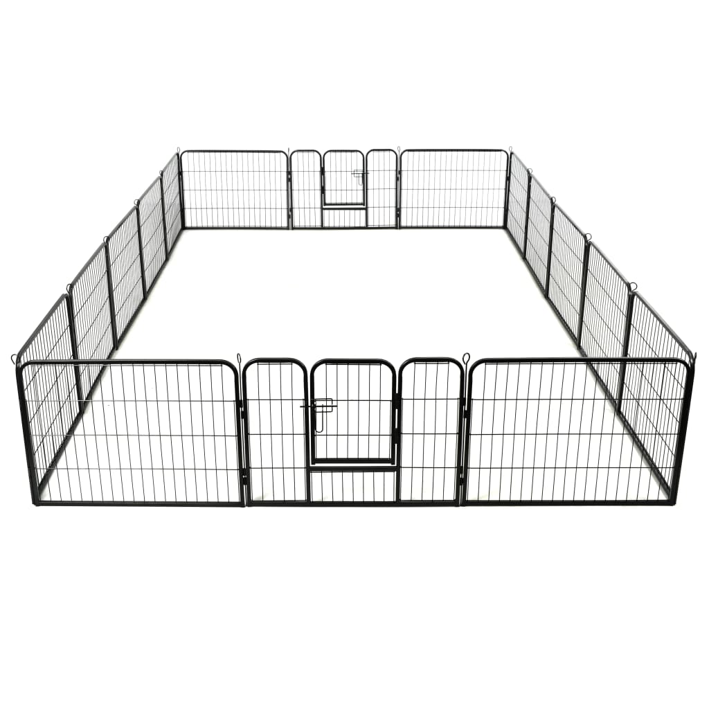 Box per Cani con 16 Pannelli in Acciaio 60x80 cm Nero