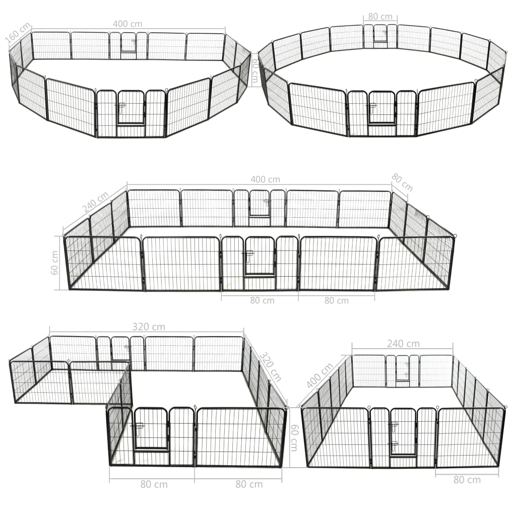 Box per Cani con 16 Pannelli in Acciaio 60x80 cm Nero