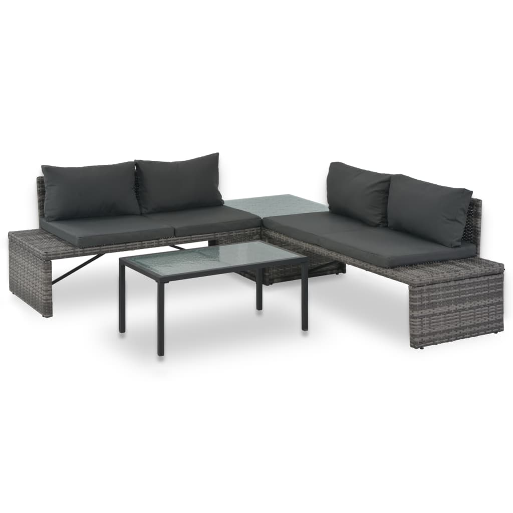 Set Divani da Giardino 3 pz con Cuscini in Polyrattan Grigio