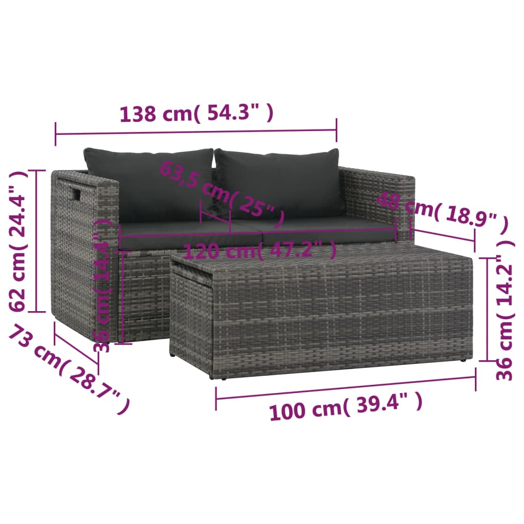 Set Divani da Giardino 6 pz con Cuscini in Polyrattan Grigio