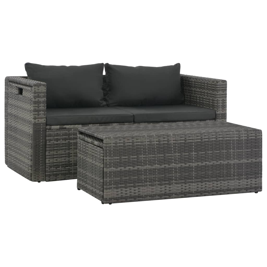 Set Divani da Giardino 6 pz con Cuscini in Polyrattan Grigio