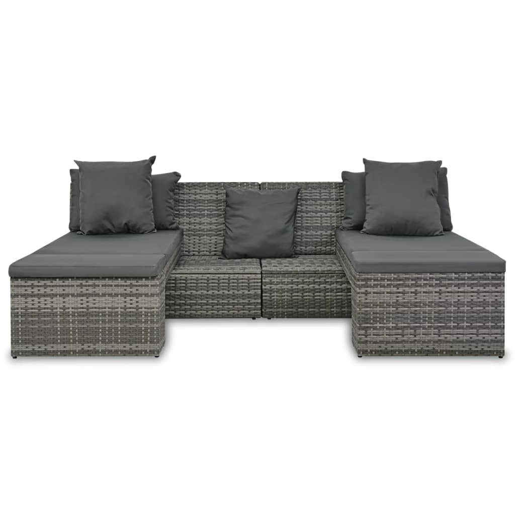 Set Divani da Giardino 4 pz con Cuscini in Polyrattan Grigio