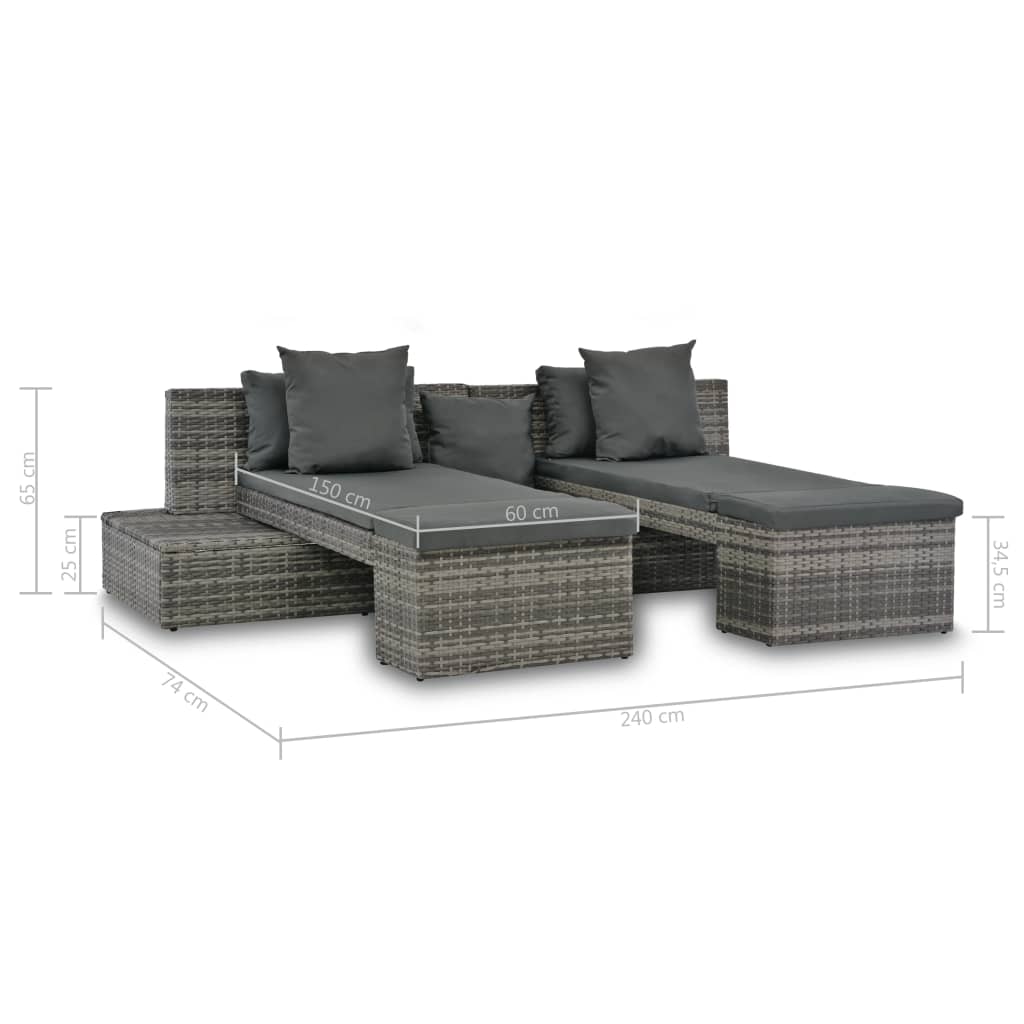 Set Divani da Giardino 4 pz con Cuscini in Polyrattan Grigio