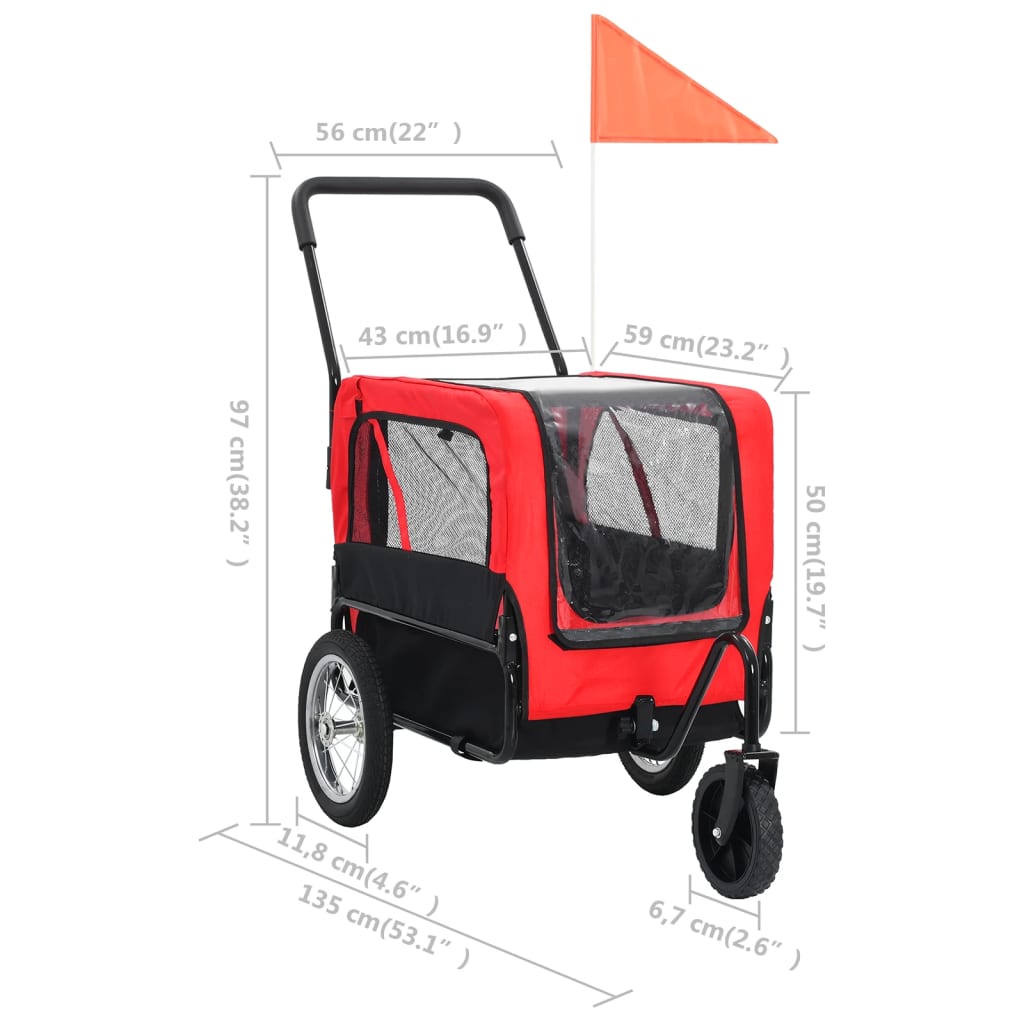 Pet Trailer and Stroller 2in1 Red and Black