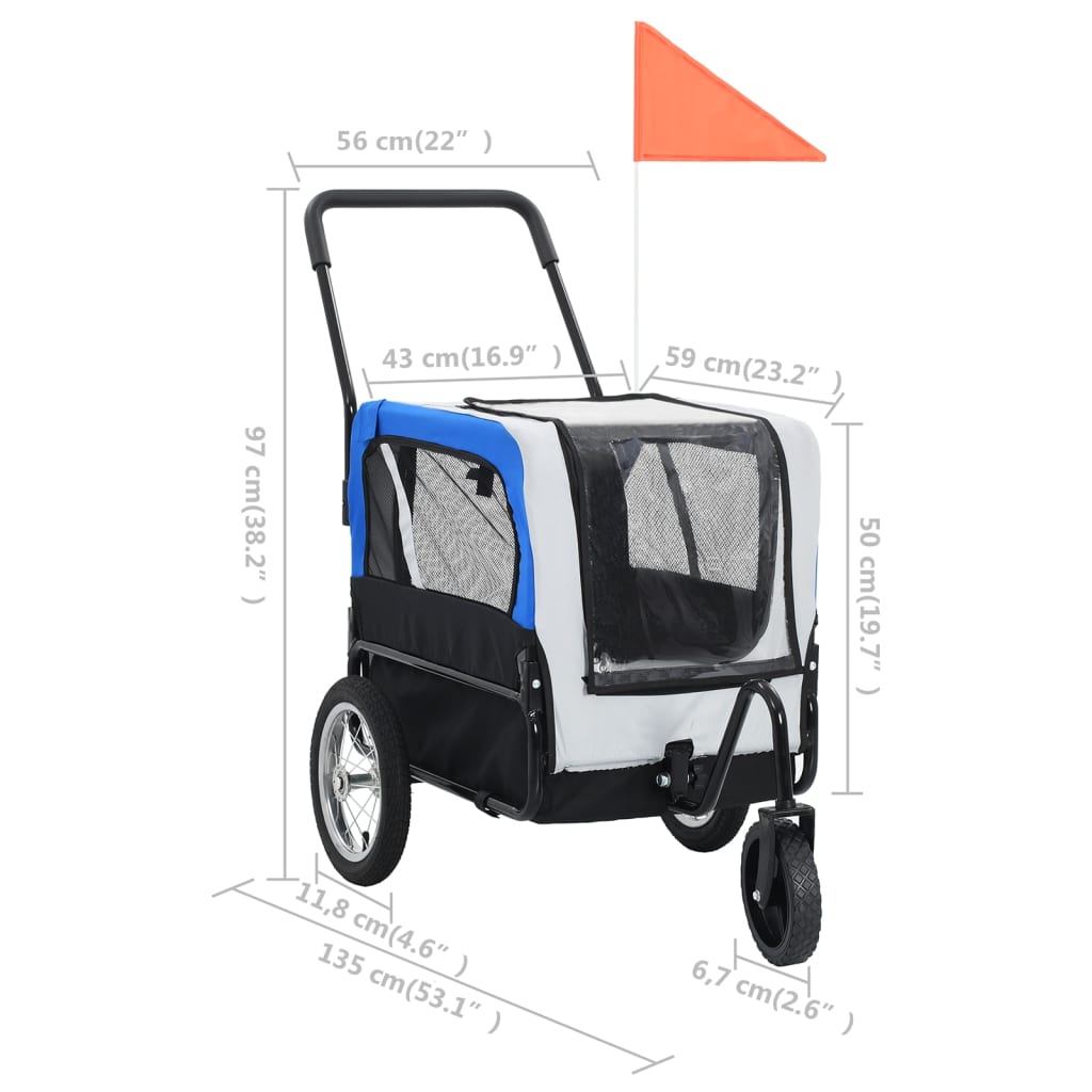 Haustieranhänger und Kinderwagen 2in1 Grau und Blau