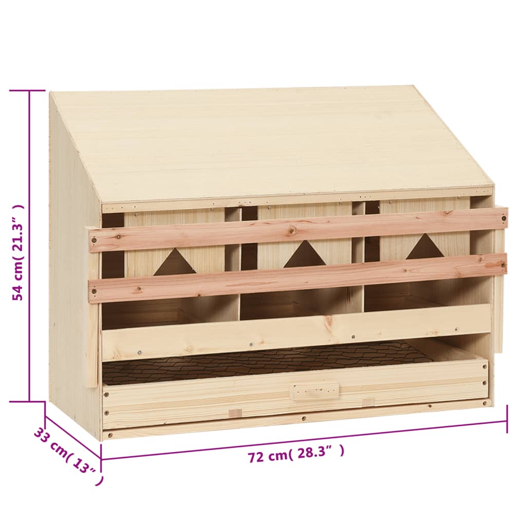 Casetta Cova per Galline 3 Scomparti 72x33x54 cm Legno di Pino