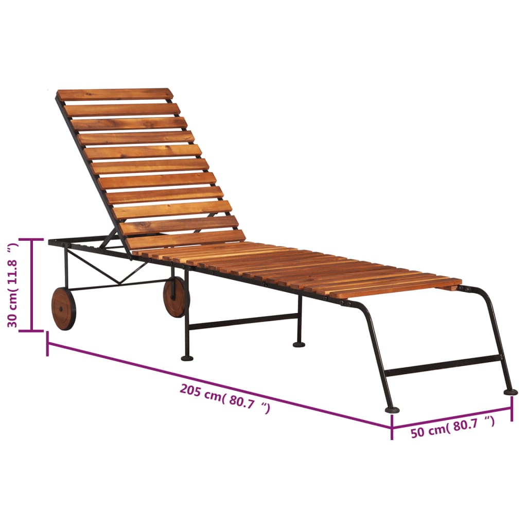 Lettino Prendisole con Gambe in Acciaio Legno Massello Acacia