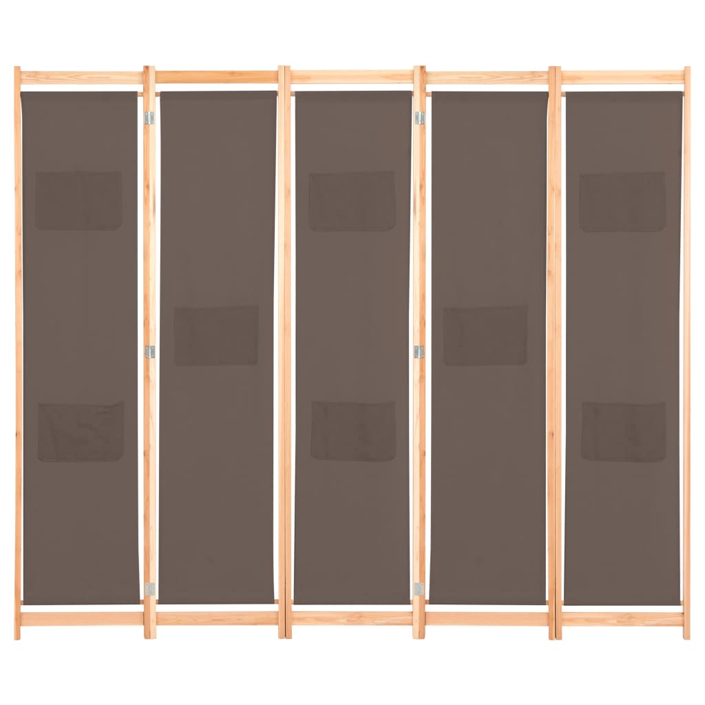 Divisorio a 5 Pannelli Marrone 200x170x4 cm in Tessuto