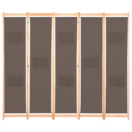 Divisorio a 5 Pannelli Marrone 200x170x4 cm in Tessuto