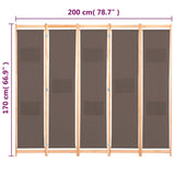 Divisorio a 5 Pannelli Marrone 200x170x4 cm in Tessuto