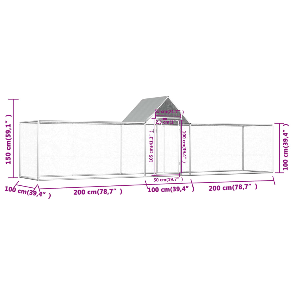 Pollaio 5x1x1,5 m in Acciaio Zincato