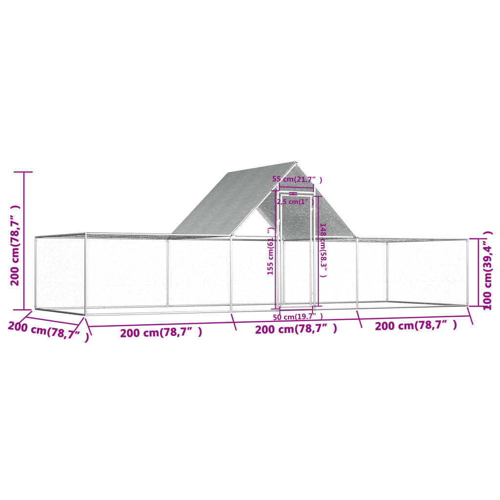 Pollaio 6x2x2 m in Acciaio Zincato