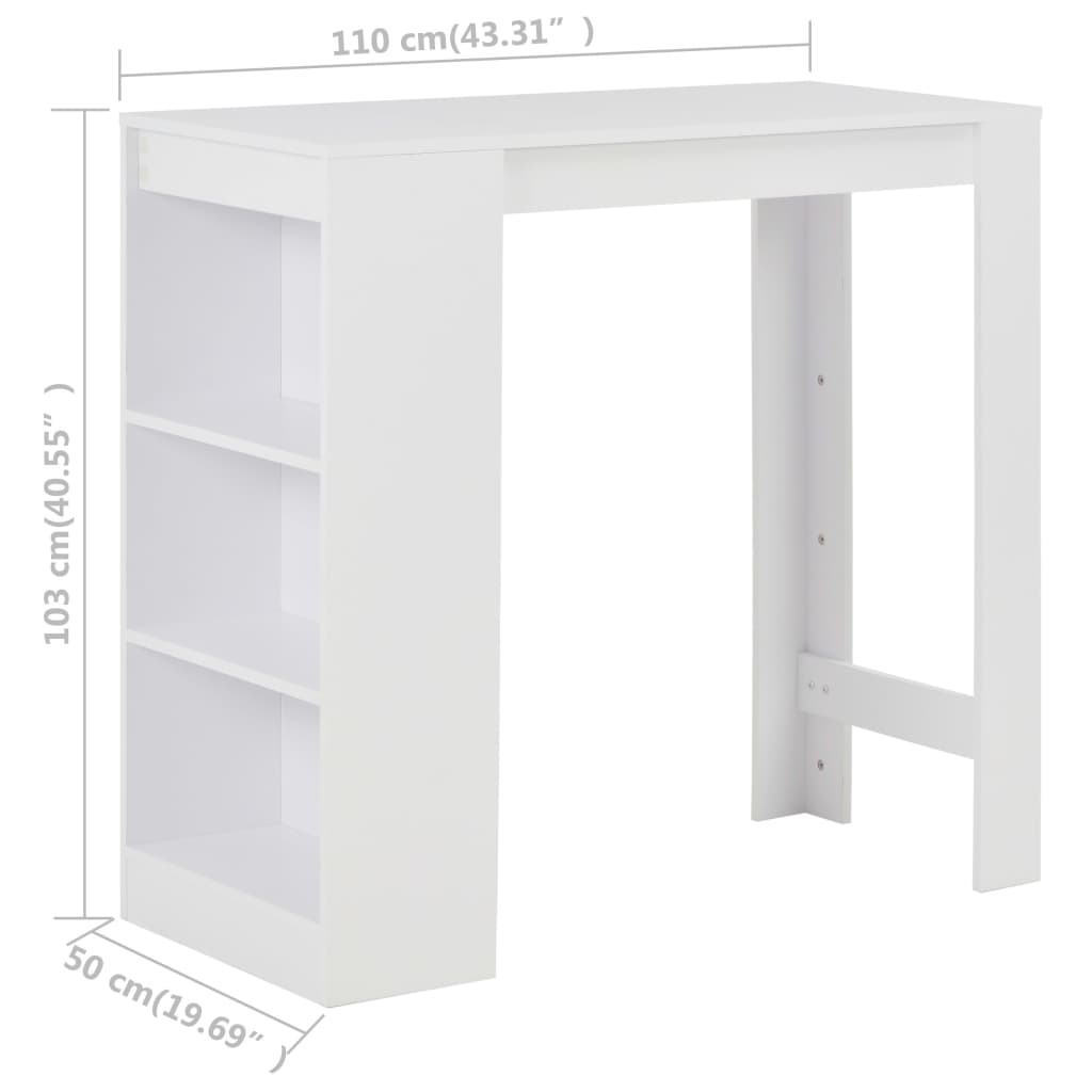 Tavolo da Bar con Ripiano Bianco 110x50x103 cm