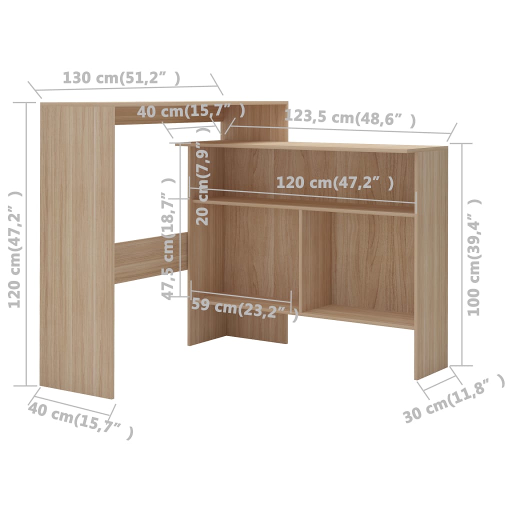 Tavolo da Bar con 2 Piani d'Appoggio Rovere 130x40x120 cm