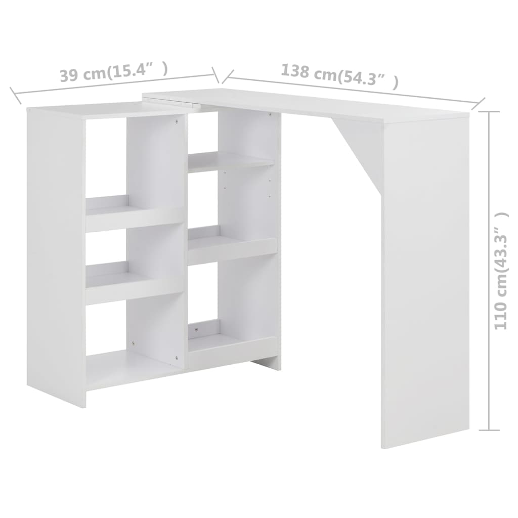 Tavolo da Bar con Scaffale Mobile Bianco 138x39x110 cm