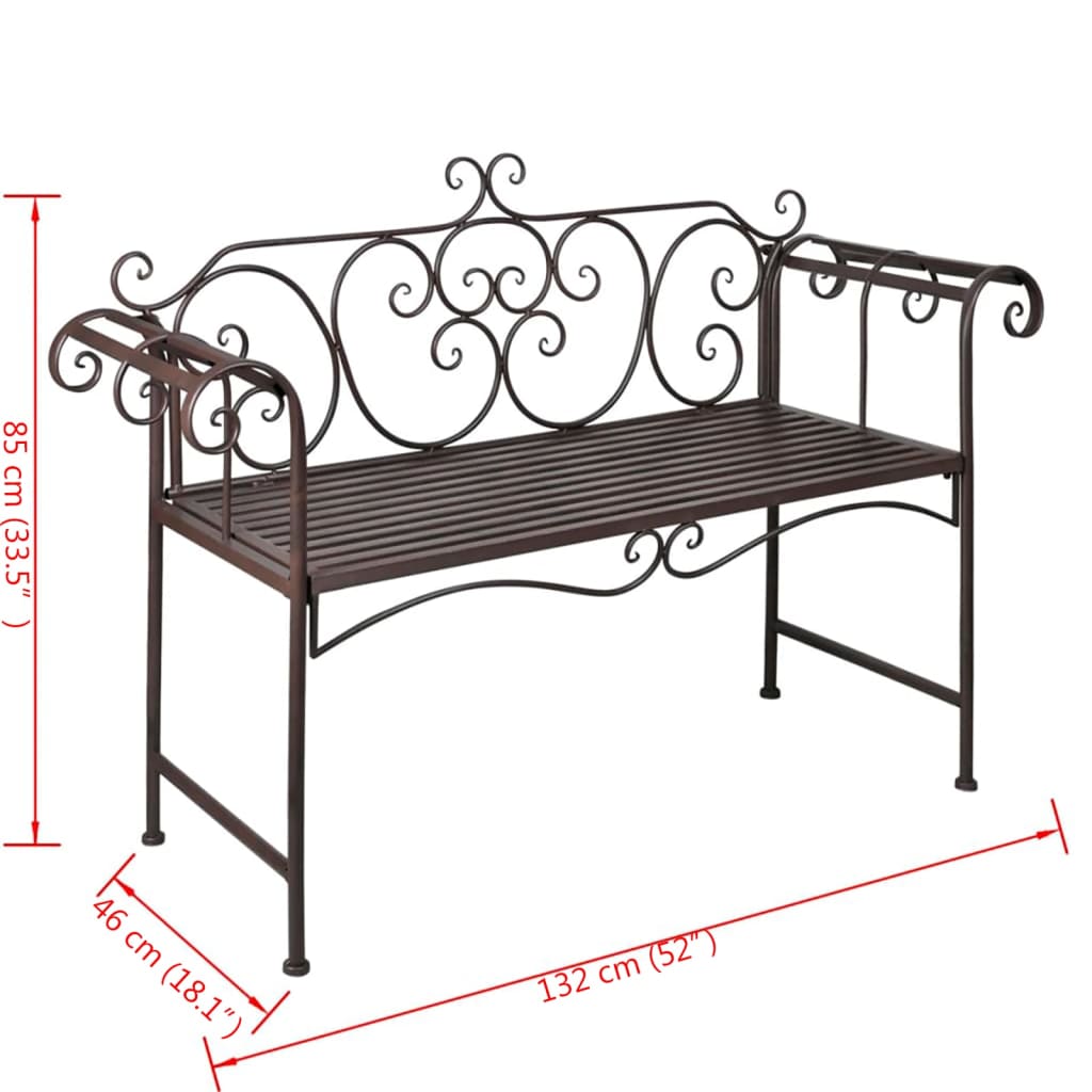 Panchina da Giardino 132 cm in Acciaio Stile Anticato Marrone