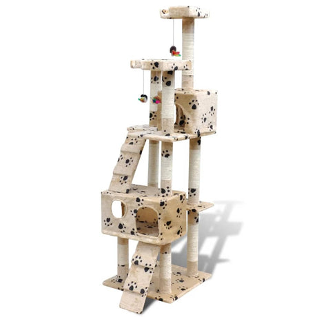 Tiragraffi Casina ad albero per gatti 170 cm 2 posti Beige con zampine