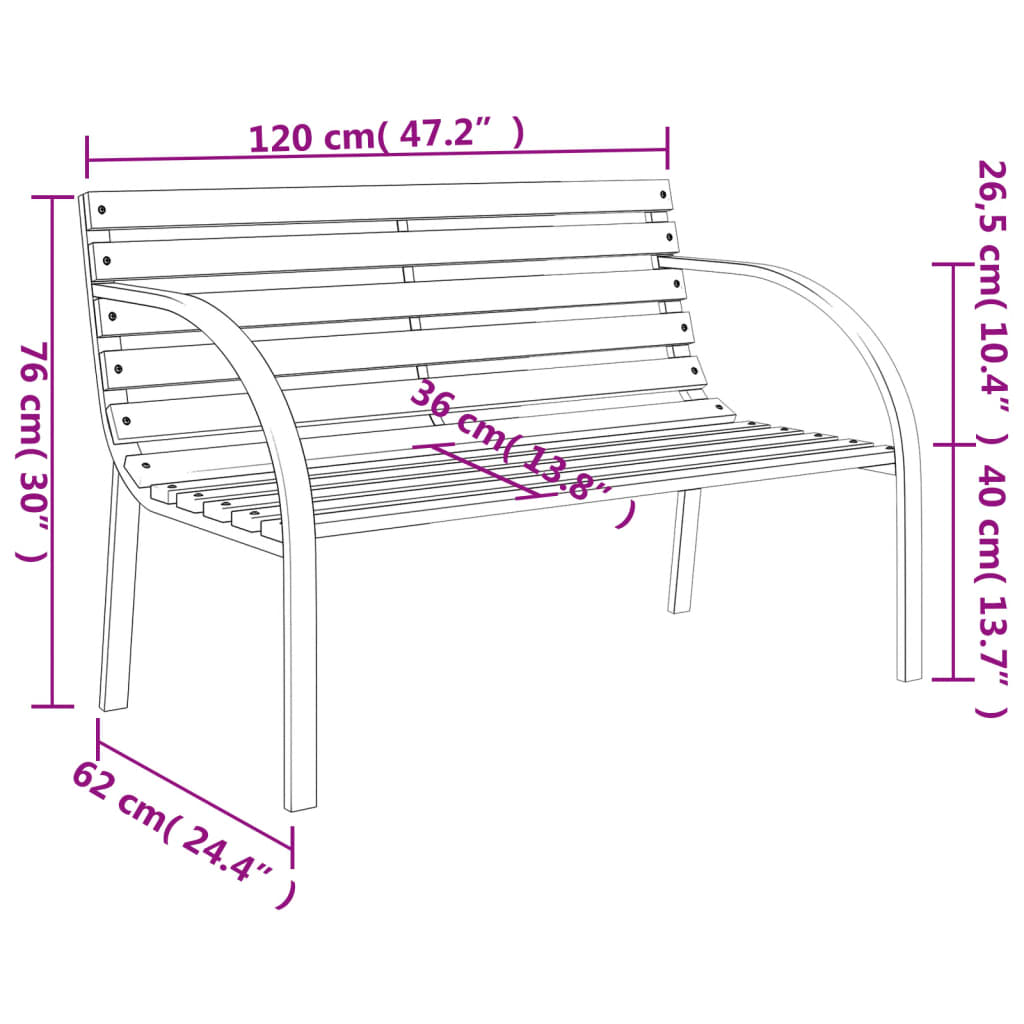 Panchina da Giardino 120 cm in Legno e Ferro