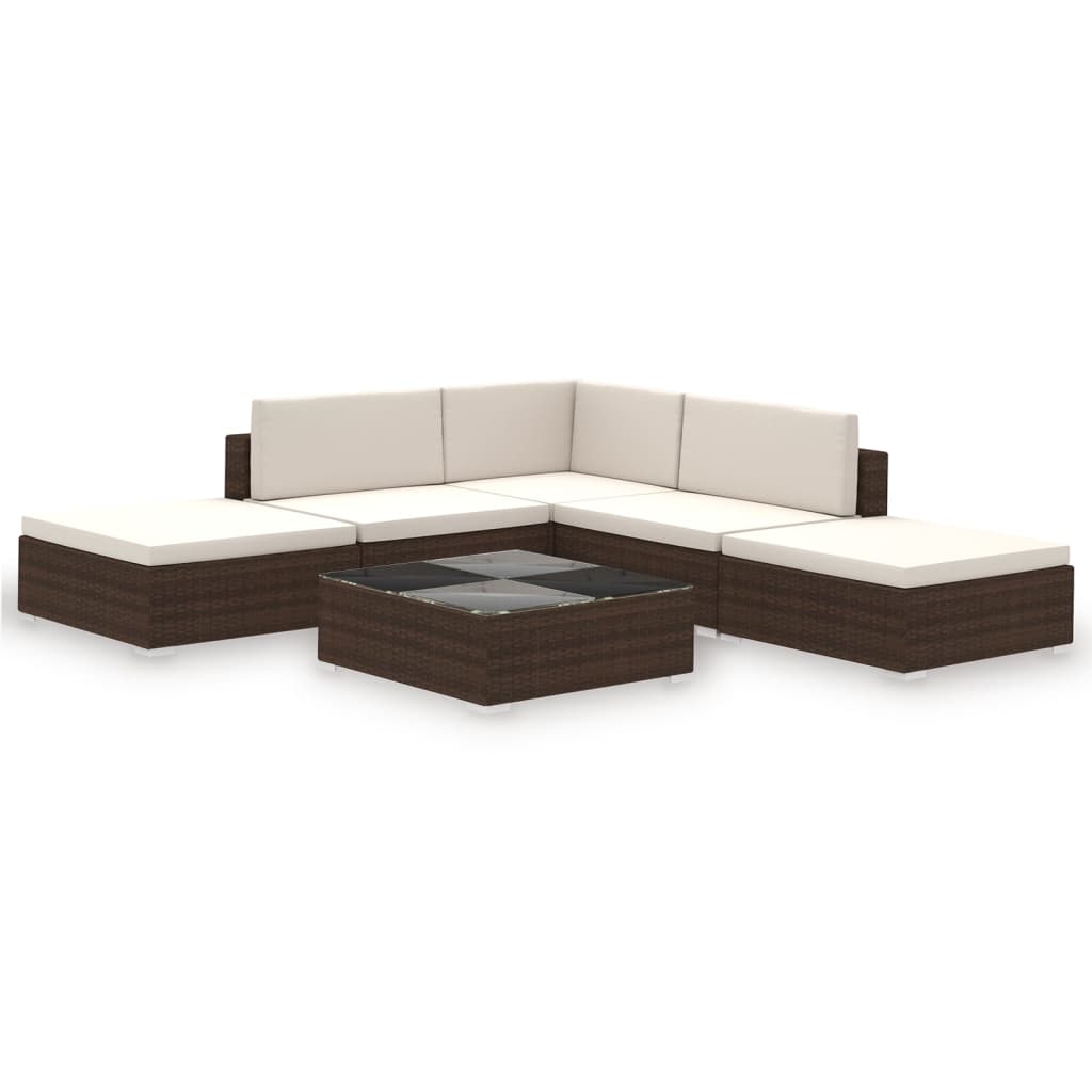 Set Divani da Giardino 6 pz con Cuscini in Polyrattan Marrone