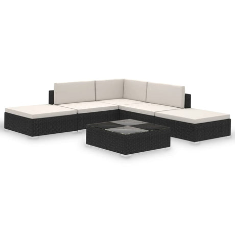 Set Divani da Giardino 6 pz con Cuscini in Polyrattan Nero