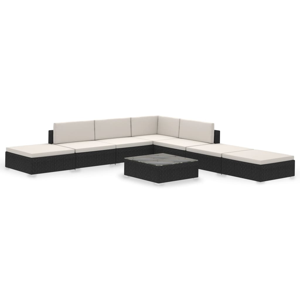 Set Divani da Giardino 8 pz con Cuscini in Polyrattan Nero