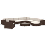 Set Divani da Giardino 12 pz con Cuscini in Polyrattan Marrone