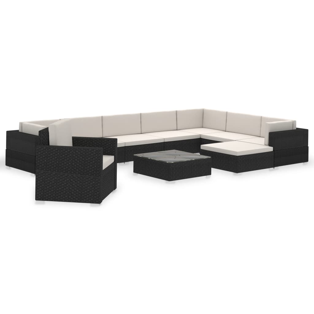 Set Divani da Giardino 12 pz con Cuscini in Polyrattan Nero