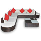 Set Divani da Giardino 8 pz con Cuscini in Polyrattan Marrone