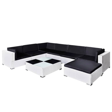 Set Divani da Giardino 8 pz con Cuscini in Polyrattan Bianco