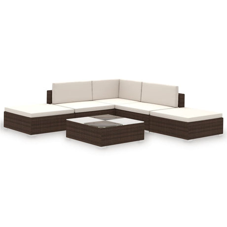 Set Divani da Giardino 6 pz con Cuscini in Polyrattan Marrone